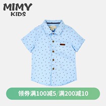 MIMY baby shirt boys summer short-sleeved thin section 2021 new Korean edition light blue printed cotton top