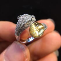 Natural titanium crystal cat eye transfer bead ring 925 silver live mouth Leopard head female hair crystal lucky evil gift