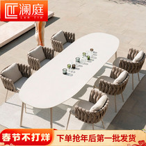 Nordic outdoor leisure table and chair combination rope woven chair garden villa open-air teak waterproof sunscreen balcony rattan chair