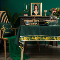 American dark green soft gloss chenille tablecloth light luxury waterproof rectangular coffee table cloth high-end home fabric
