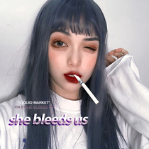 Two-dimensional wig female long straight hair blue gray costume Hanfu ins Net Red Anchor cos round face natural lifelike headgear