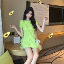 2021 Summer new small fresh short sleeves T-shirt A character dress in Korean version Fried Street with thin dress and a thin dress