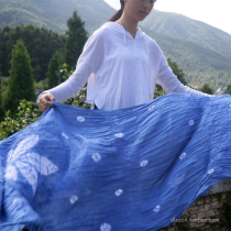Yunnan Bai handmade tie-dyeing natural plants blue dyed batik ethnic scarf shawl men and women cotton linen