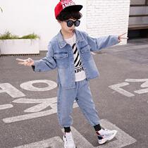 Boys autumn suit 2020 New Tide big boy handsome fashionable clothes children Korean denim two-piece tide