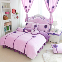 Korean winter velvet warm flannel four-piece Princess bedding coral velvet wedding thickened quilt cover