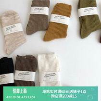 Minimalist base Pure Color in cylinder Sox 100 Lap Double Stitch Pile Socks Pure Cotton Socks All Season Wear