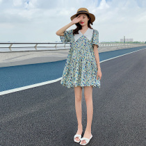 Pregnancy Woman Dress Summer Dress New Fashion Little Fresh Crumbled Skirt Short Sleeves Turnover Loot Big Code Small Sublian Dress Damp