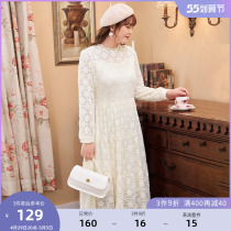 (Qingkura RMB160 ) Large code Female dress Spring loaded with fat mm Andromeda Flocking Inner Lining Mill Hairy Lace Dress