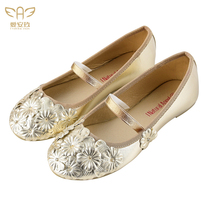 Aianjiu new girl princess shoes childrens three-dimensional petal single shoes Golden girls dance shoes childrens catwalk shoes