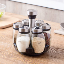 Glass seasoning bottle 6-piece set of monosodium glutamate salt jar creative seasoning tank kitchen rotating seasoning jar household seasoning bottle