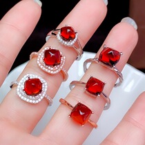 New Tidal Sugar Tower Color Red Super Beauty Natural Pomegranate Stone Ring Multiple optional S925 pure silver Fashion live ring