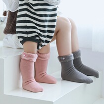 Baby socks autumn and winter thickened plus velvet warm baby socks loose embroidery cartoon without heel socks parent-child