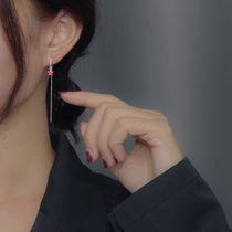 S925 sterling silver star female Korean temperament simple sweet student red five-pointed star long tassel earrings