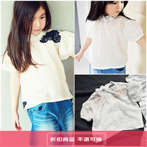 Spot C soft Korean clothing pony ㊣Korean childrens clothing bien childrens short-sleeved lace cute shirt 0410