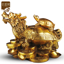 Pure Bronze Dragon Turtle Swing Piece Gossip Money Mother-son Tortoise Bill Chaise House Office Home Craft Ornament Base