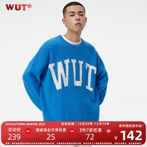 (Zheng Naixin the same model) WUT American logo Klein blue sweater warm coat couple Xinjiang Cotton