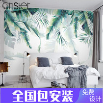 3D hand painted Nordic bedroom bedside green plant wallpaper banana leaf TV background wallpaper tropical plant sofa mural