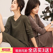 V-neck loose knit sweater womens long knitted dress pullover waist solid color over the knee with inner sweater