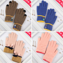 Touch screen wool knitting plus velvet thickened warm cute cycling students writing gloves female autumn and winter riding