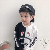 Lanikiki Spring Autumn New Children Black And White Spell Shark Long Sleeve Personality Blouse
