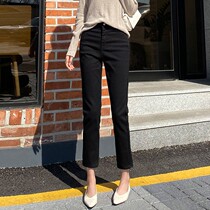  Black straight pants womens summer thin 2021 new thin high waist womens stretch denim cropped pants wide leg pants