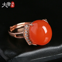 Datang Dicui fashion 925 silver inlaid south red agate egg face ring Womens crystal jewelry ring