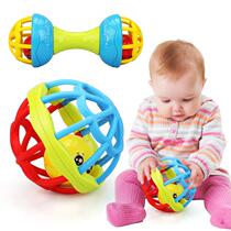 Baby handbell dumbbell rattle toy baby buckle hole hand grip teether soft silicone 0-3-6-12 months