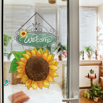 Sunflower door glass stickers welcome to wall stickers shop window layout creative personality glass door stickers