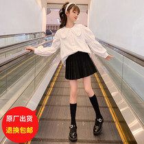 Girl suit Spring dress 2022 new foreign air CUHK Fashion Shirt Long Sleeve Black Short Dress Pure two-piece set