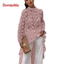 Autumn Women Hollow Out Shirt Lace Irregular Tops Blouse