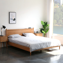 Nordic minimalist modern pure solid wood Log Bed 1 8m Cherry Wood Double Bed Black Walnuts White Oak 1 5 m Bed