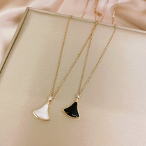 Temperament Titanium Steel Rose Gold Sector Shell Pendant Korea Brief No Drop Color Small Skirt Necklace Small Crowdnet Red Woman
