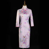 Improved cheongsam 2021 new high-end suede retro Chinese style long sleeve flower dress autumn