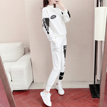 Tide brand CVY hip hop casual sports suit women spring and autumn 2021 New Fashion loose white sweater two-piece set