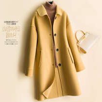 Autumn and winter New doll collar double-sided cashmere coat womens woolen jacket medium and long woolen trench coat anti-season clearance