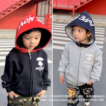 BAPE new winter cotton plus velvet warm boys and girls baby cardigan zip hooded jacket