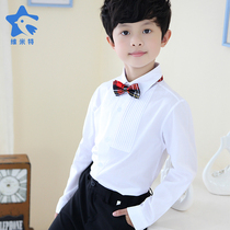 Boys white shirt Long sleeve Childrens show performance costume Boys piano dress shirt Pure white large childrens clothing