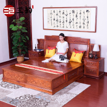 Sanyun mahogany classical furniture Burmese Rosewood bedroom full solid wood double bed Ming and Qing carved high and low bed