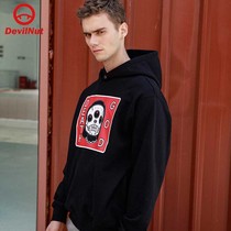 DEVIL NUT DEVIL Tide brand Autumn Winter men and women loose black gray hooded jacket AOL AET