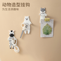 Creative animal hook cute cartoon punch hanger strong seamless key adhesive hook door rear bathroom refrigerator sticker free