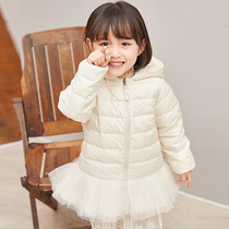 Kanger baby down jacket slim skirt girl down jacket long 90 velvet Korean version of foreign style childrens clothing