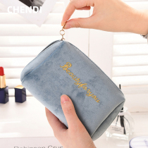 Velvet cosmetic bag womens portable large-capacity cosmetics multi-function embroidery flannel hand-held storage bag