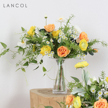 Lancol simulation floral set hipster pastoral yellow green little rose living room table decoration silk flower fake flower