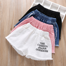 Girls denim shorts summer childrens clothing cotton outside five-point pants for big Children girls thin childrens pants summer clothes