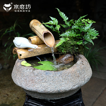 Living room creative bamboo water fountain landscape fish pond desktop micro landscape fountain small fish tank home decoration ornaments
