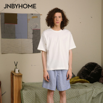 JNBYHOME Jiangnan commoner short-sleeved home clothes couple pure cotton pajama suit can be worn outside T-shirt shorts stripes