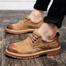 Haurow mens shoes Fall new mens leather low help casual wide head frock shoes Inlen retro head leather shoes men