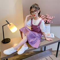 Girls  strap dress Summer new cotton dress thin suit Middle big child Korean version loose medium long trendy dress