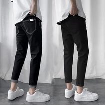 Summer black jeans mens Korean version of the trend of nine minute foot tide long pants 9 points of the winter