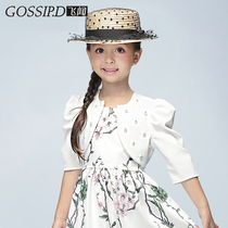 2021 Autumn Clothing Children Small Kan Shoulder Nail Beads Gown Small Jacket Girl Mid Sleeve Small Shawl Air Conditioning One-piece Dress Cardiovert